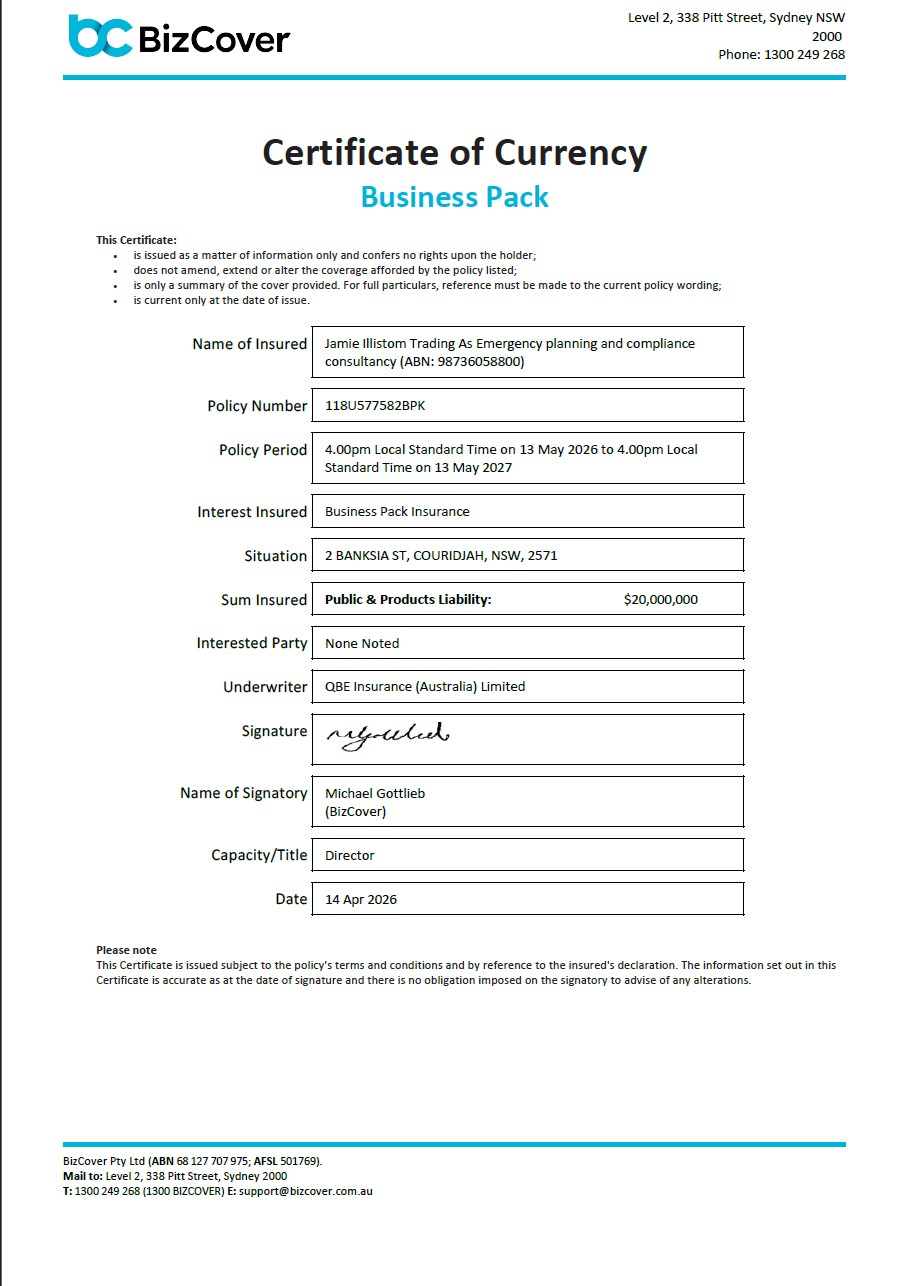 Professional Indemnity Insurance Certificate - $1M Coverage - Chubb Insurance